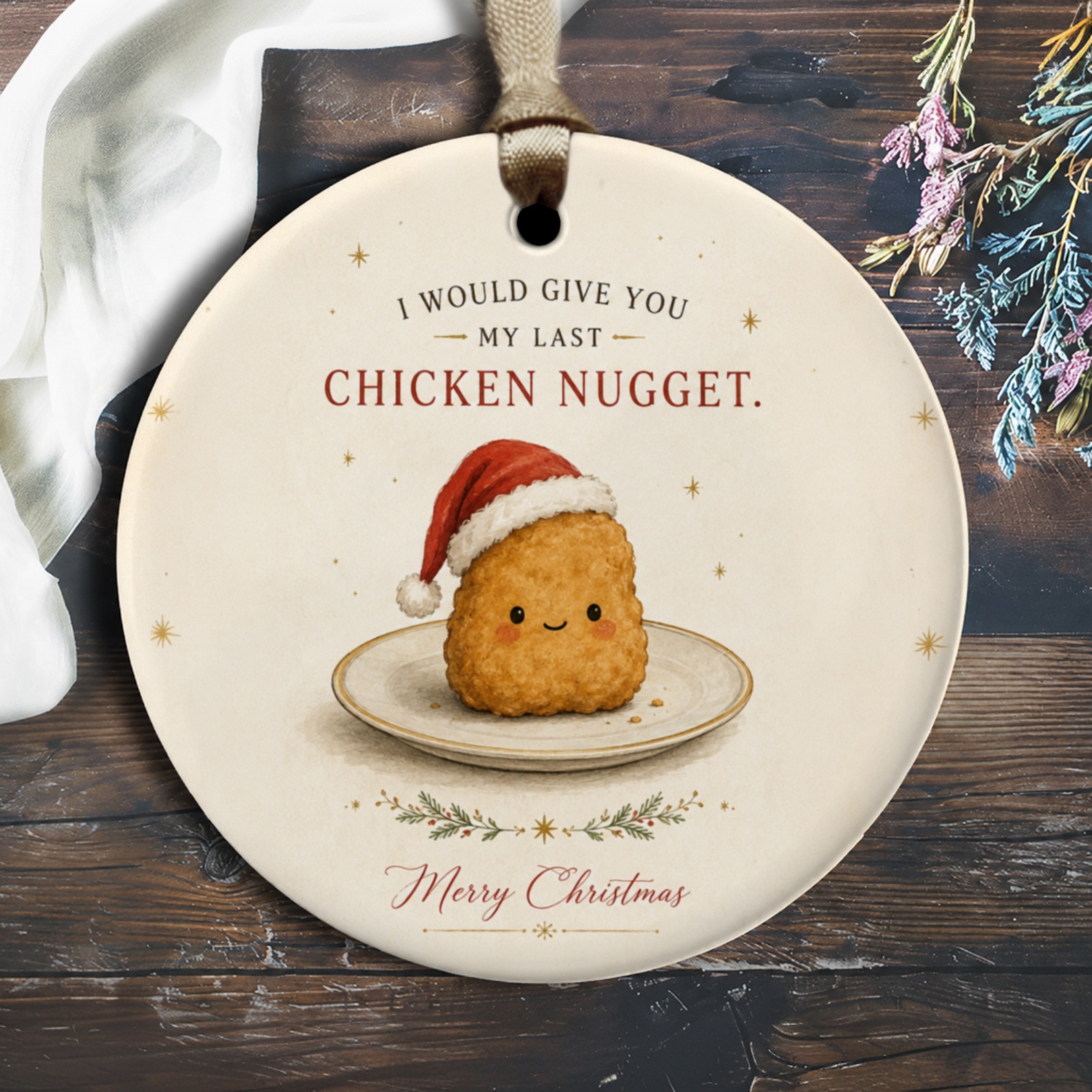 I Would Give You My Last Chicken Nugget Christmas Ornament Cute Holiday Decor Funny Santa Hat Gift O2524