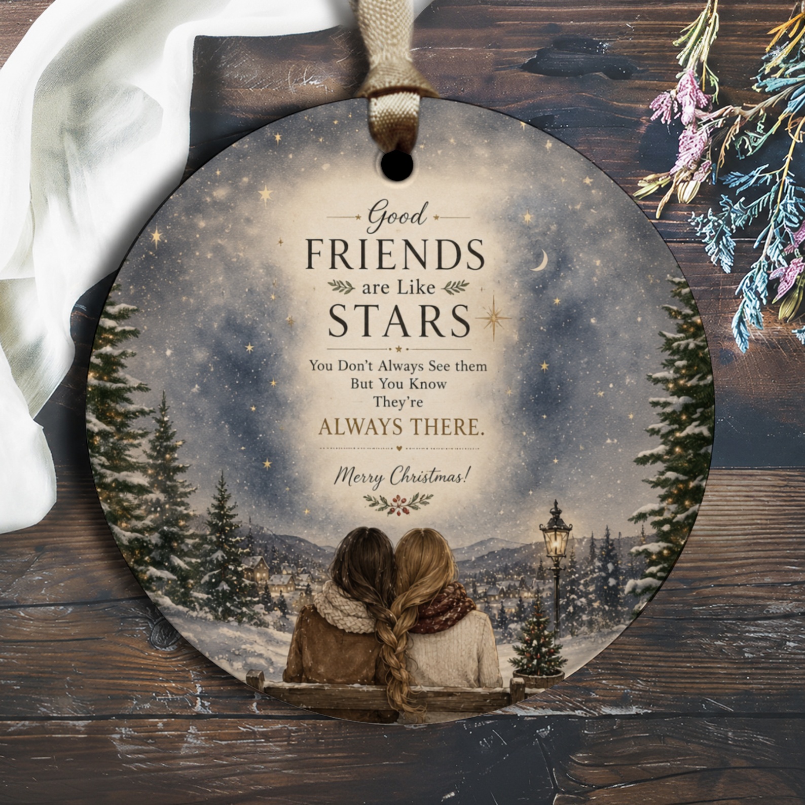 Good Friends Are Like Stars Christmas Ornament Holiday Decor Friendship Gift Winter Scene Starry Night Keepsake O2461
