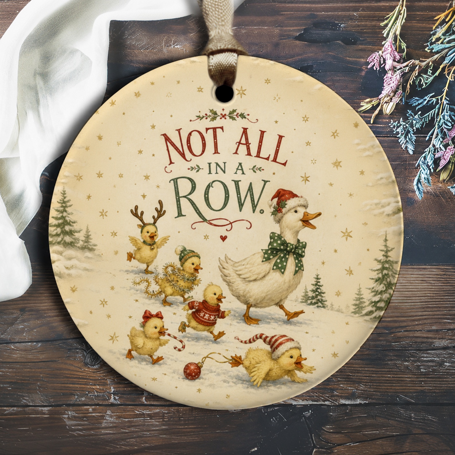 Not All In A Row Christmas Ornament Cute Ducks Winter Holiday Decor Festive Home Decoration Gift For Animal Lovers O2465