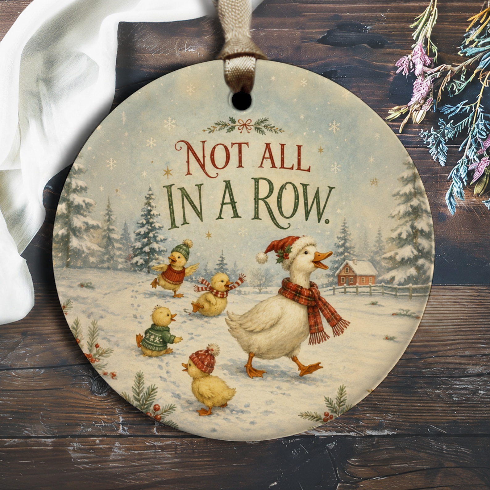 Not All In A Row Christmas Ornament Cute Ducks Winter Scene Holiday Decor Festive Home Decoration Gift For Animal Lover O2466