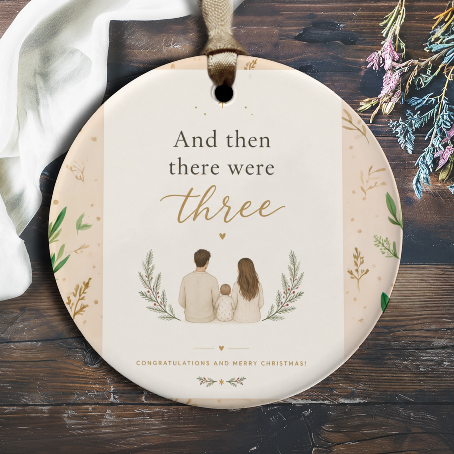 And Then There Were Three Christmas Ornament Family Holiday Decor New Parents Gift Festive Keepsake Personalized Ornament O2472