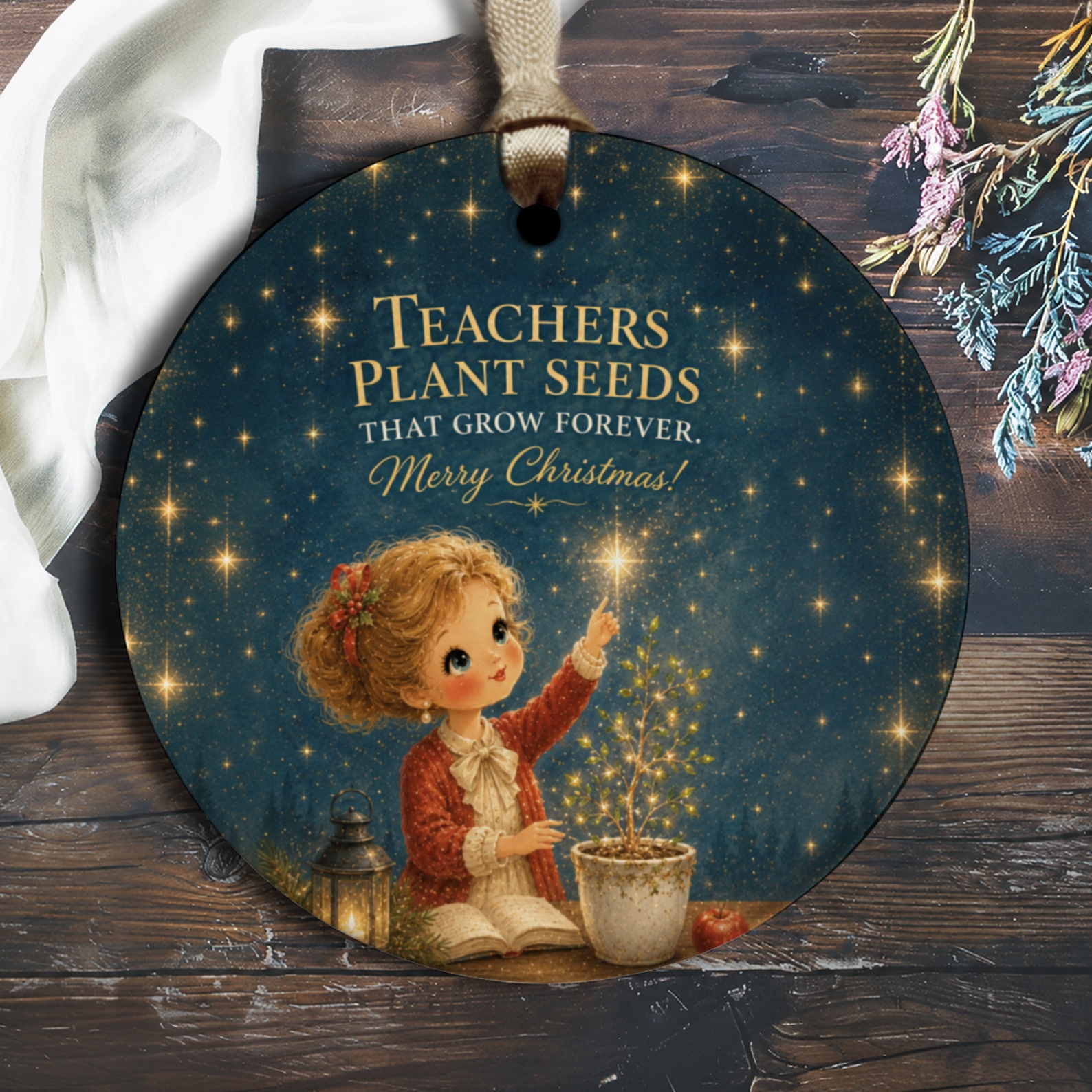 Teachers Plant Seeds That Grow Forever. Merry Christmas! Teacher Christmas Ornament Holiday Gift For Educators Cute Festive Decor O2476