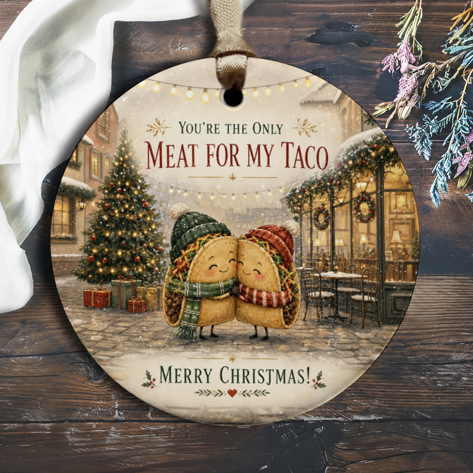 You're The Only Meat For My Taco Merry Christmas Ornament Cute Taco Couple Holiday Decor Funny Christmas Gift O2533
