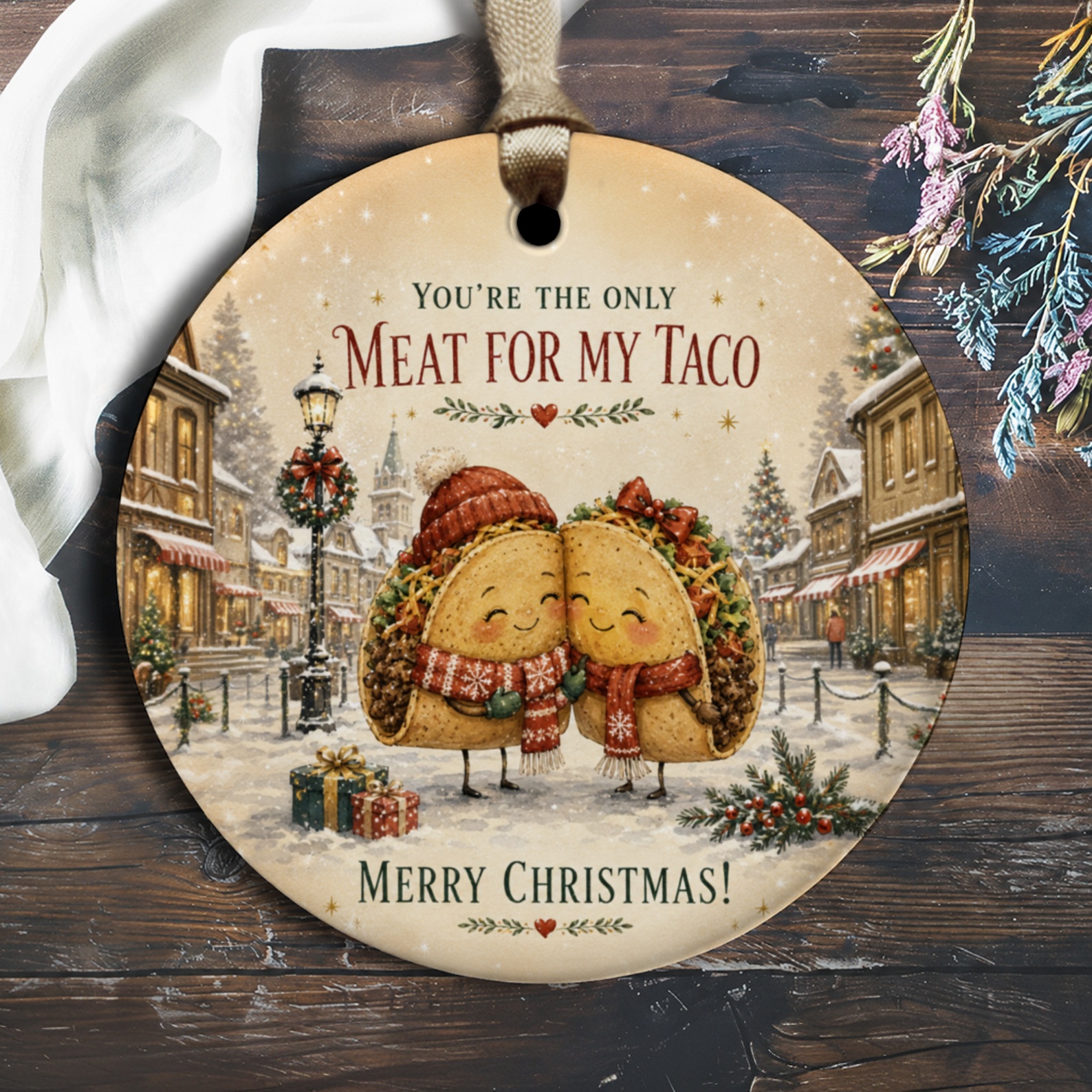 You're The Only Meat For My Taco Merry Christmas! Funny Taco Ornament Cute Holiday Decor Couple Gift Xmas Tree Decoration O2534