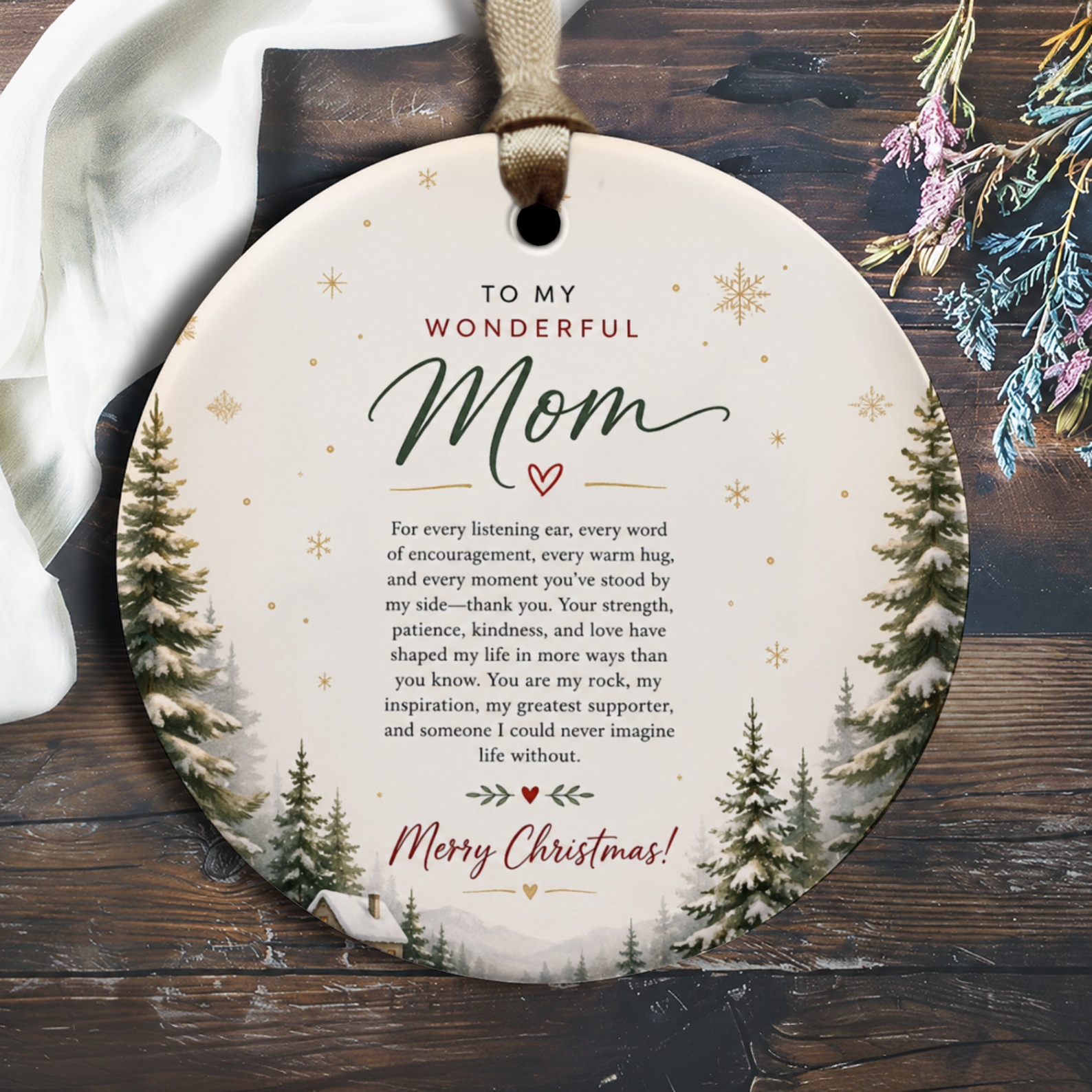 To My Wonderful Mom Merry Christmas Ornament Holiday Gift For Mom Christmas Tree Decoration Sentimental Keepsake O2535