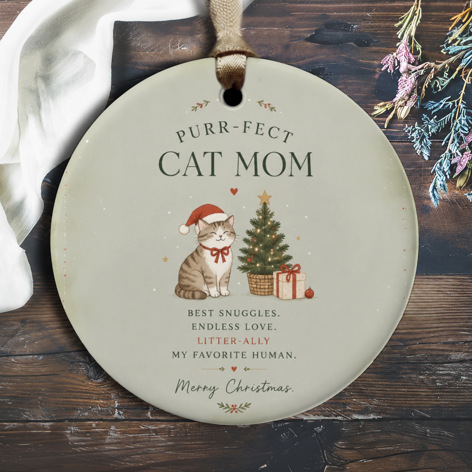 Purr-Fect Cat Mom Christmas Ornament Cat Lover Gift Cute Holiday Decor For Her Cat Mom Christmas Tree Ornament O2492