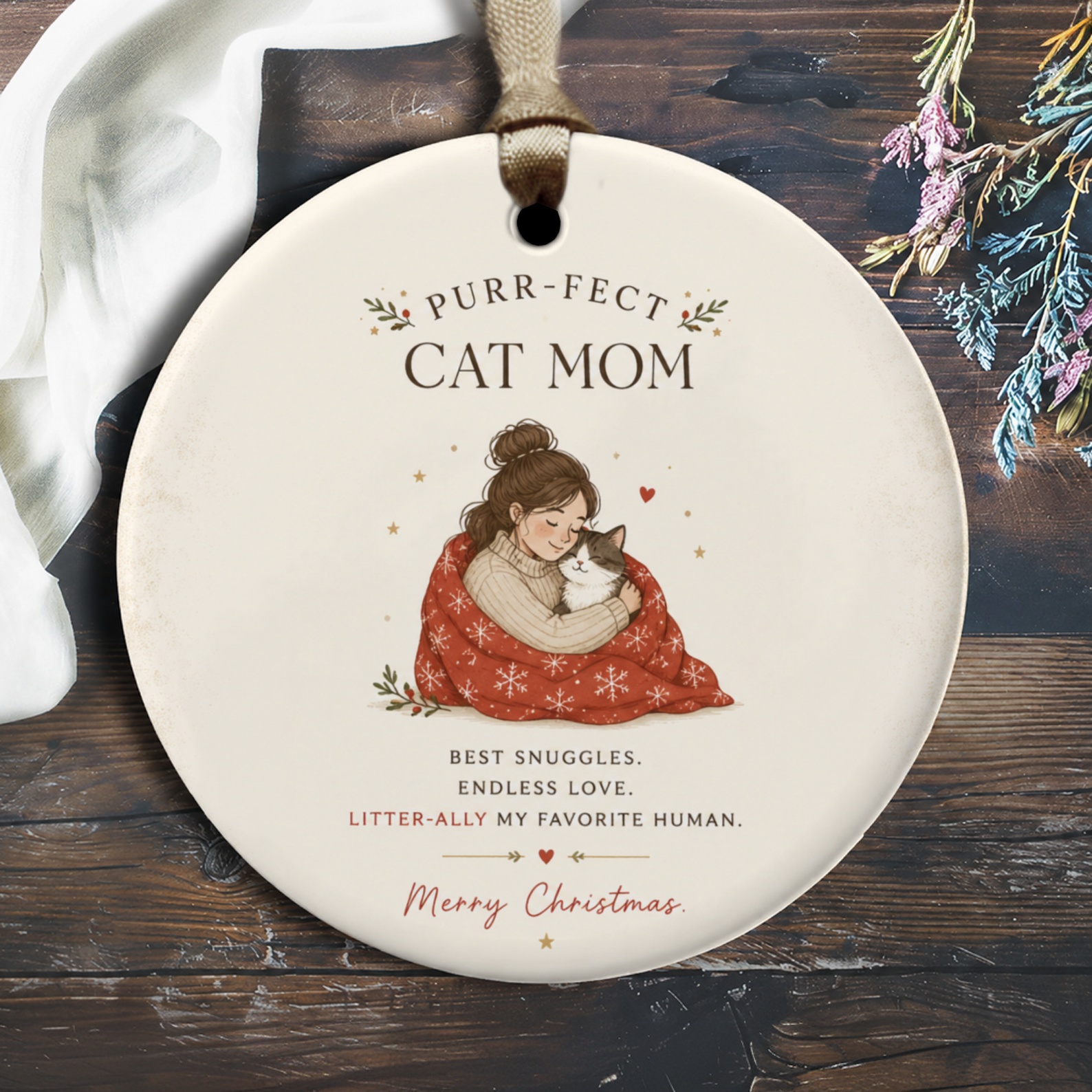 Purr-Fect Cat Mom Christmas Ornament Cat Lover Gift Cute Holiday Decor For Her Cat Mom Christmas Decoration O2493