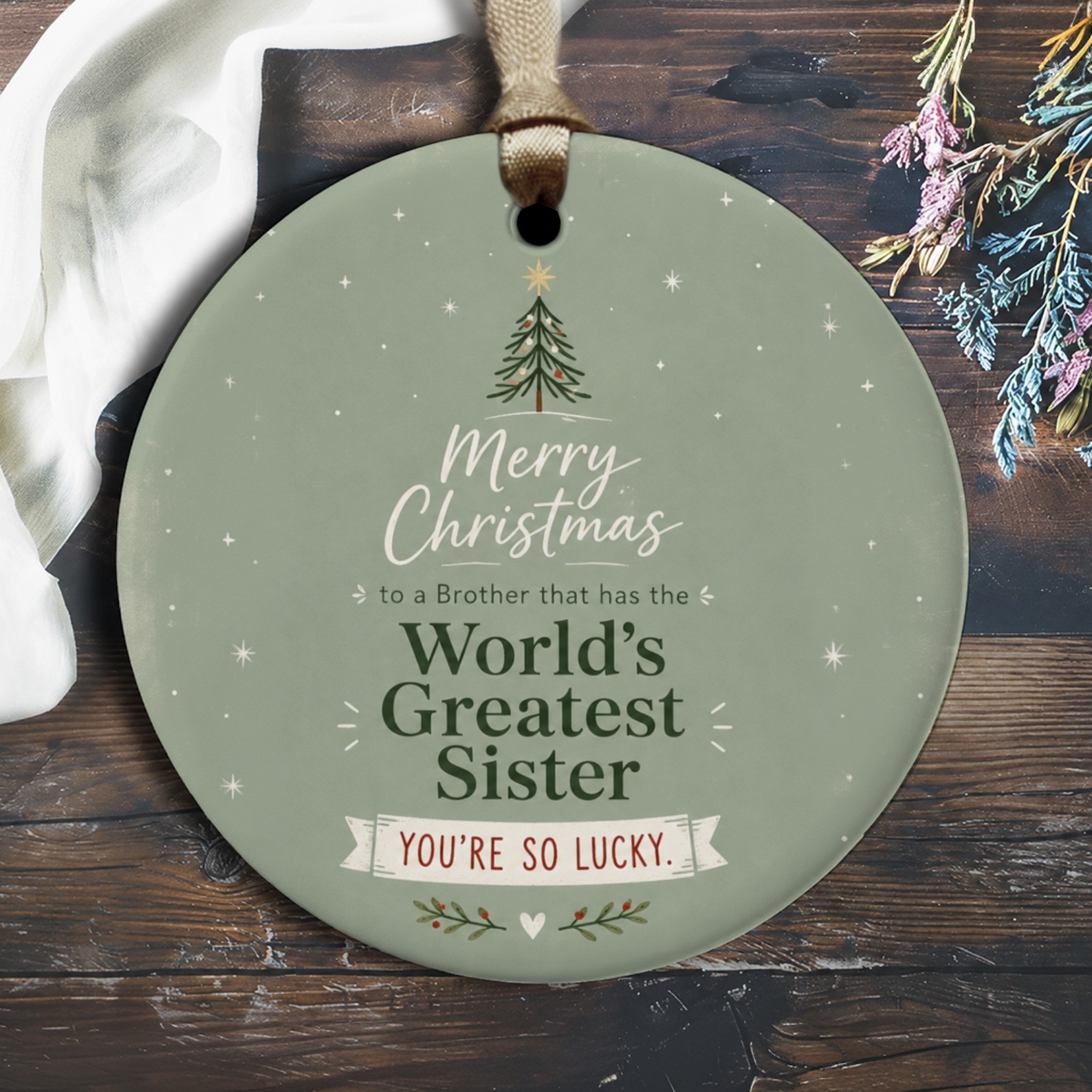 Merry Christmas To A Brother That Has The World's Greatest Sister Ornament Festive Holiday Decor Gift For Brother Xmas Tree Decora O2494