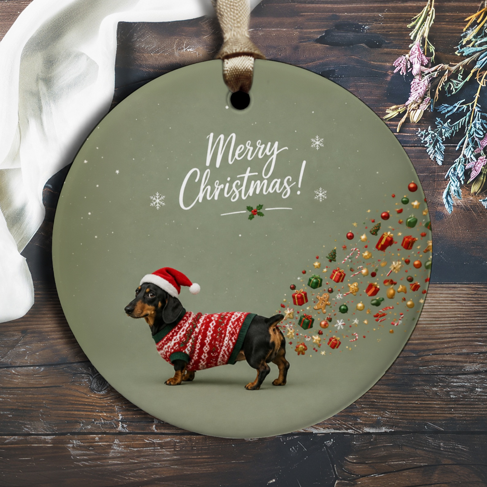 Merry Christmas! Dachshund Ornament Cute Holiday Decor Dog Lover Gift Festive Christmas Tree Decoration Pet Lover O2502