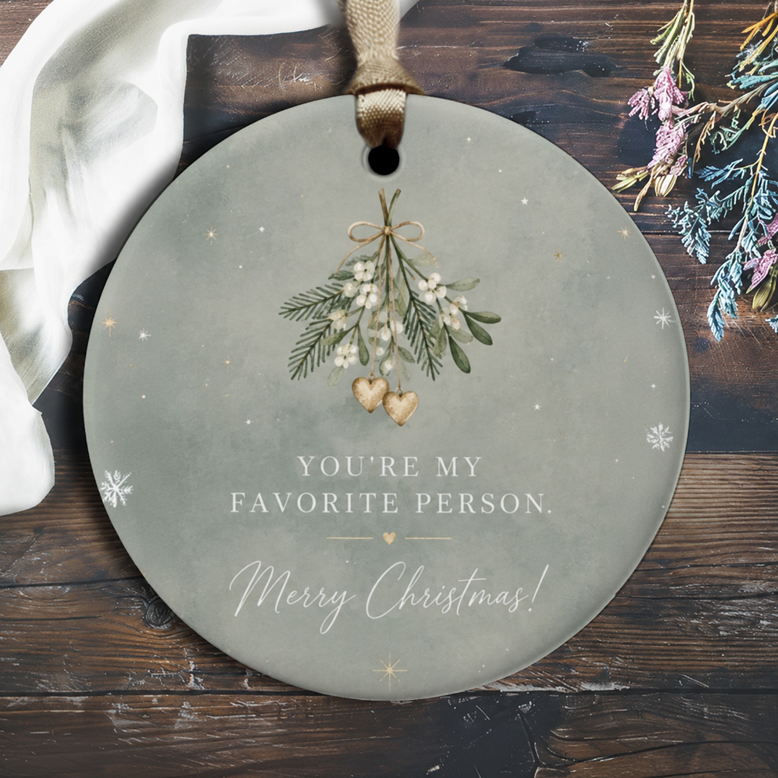 You're My Favorite Person. Merry Christmas! Ornament Holiday Decor Mistletoe With Hearts Christmas Ornament Gift O2506
