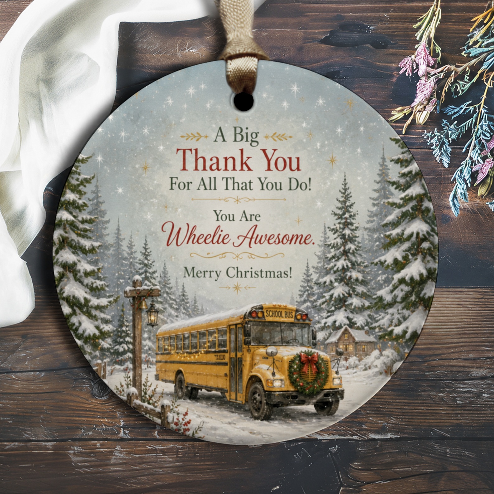 A Big Thank You For All That You Do! You Are Wheelie Awesome. Merry Christmas! Ornament School Bus Christmas Gift O2510