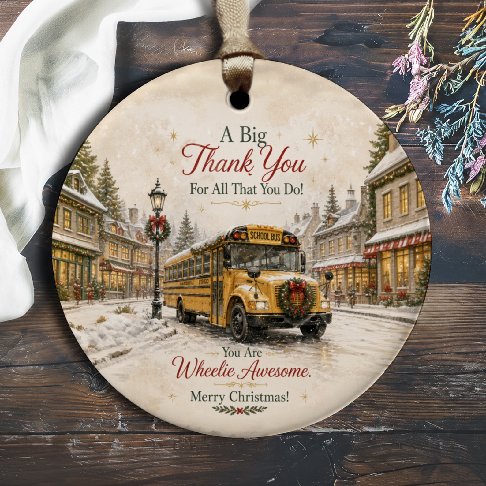 A Big Thank You For All That You Do! Christmas Ornament School Bus Holiday Decor Teacher Appreciation Gift O2511