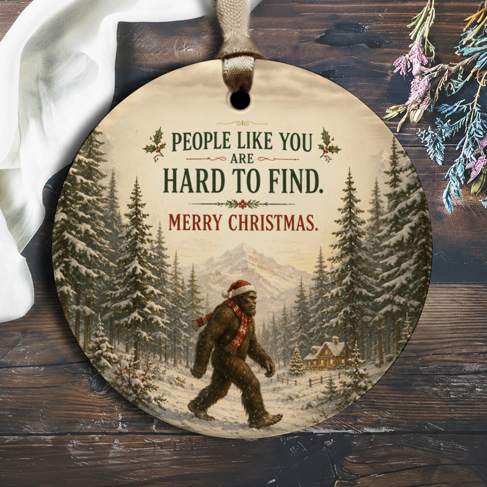 People Like You Are Hard To Find. Merry Christmas. Bigfoot Ornament Funny Christmas Decor Sasquatch Holiday Tree Decoration O2518