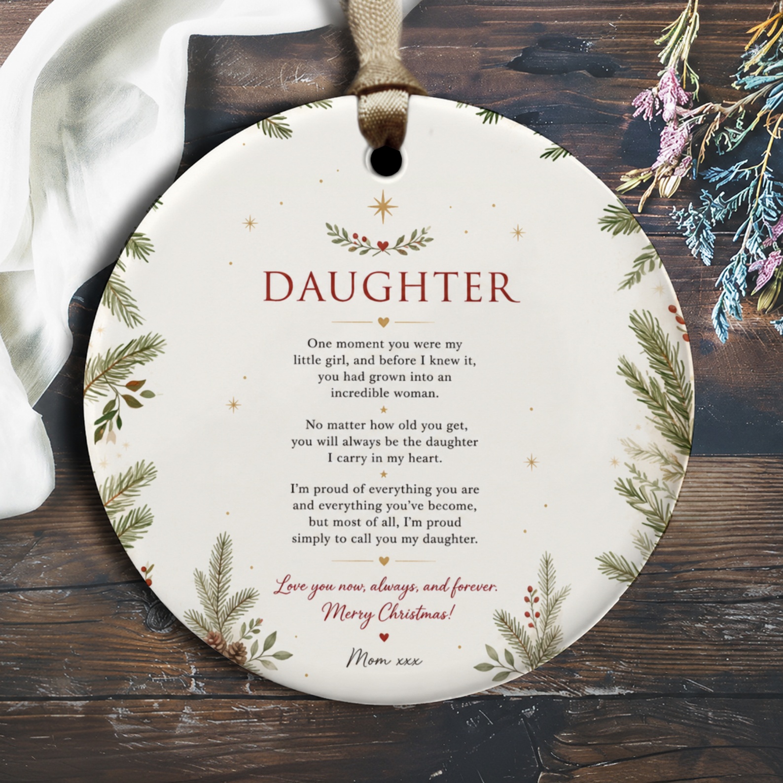 Daughter Christmas Ornament Sentimental Holiday Gift From Mom To Daughter Love You Now Always Forever Keepsake O2540