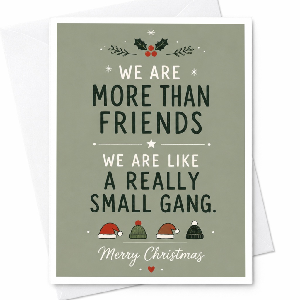 We Are More Than Friends We Are Like A Really Small Gang. Merry Christmas Card Funny Holiday Greeting For Friends Cute Festive Car C6827