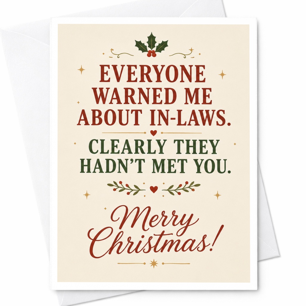 Everyone Warned Me About In-Laws. Clearly They Hadn’t Met You. Merry Christmas! Funny Christmas Card For In-Laws Holiday Greeting C6838