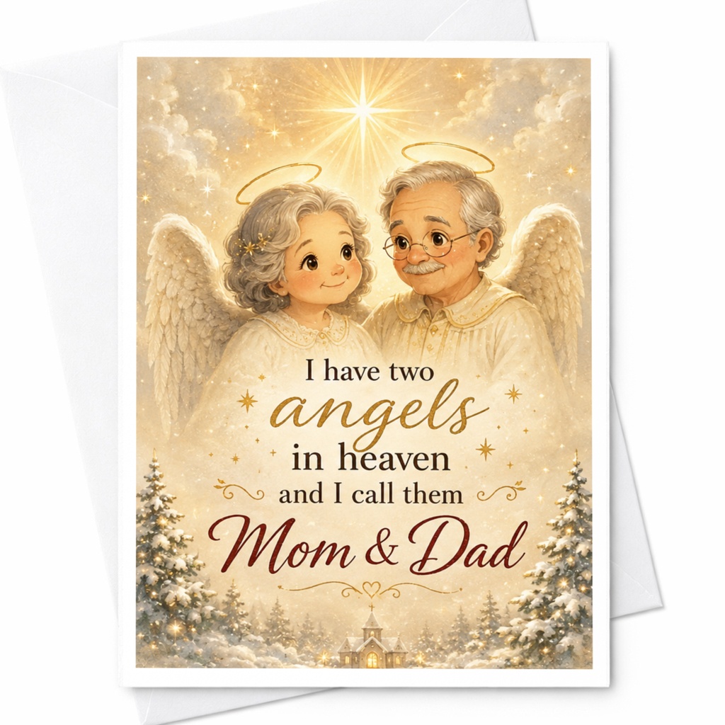 I Have Two Angels In Heaven Mom & Dad Memorial Card Sentimental Remembrance Card For Loss Of Parents Sympathy Card C6874