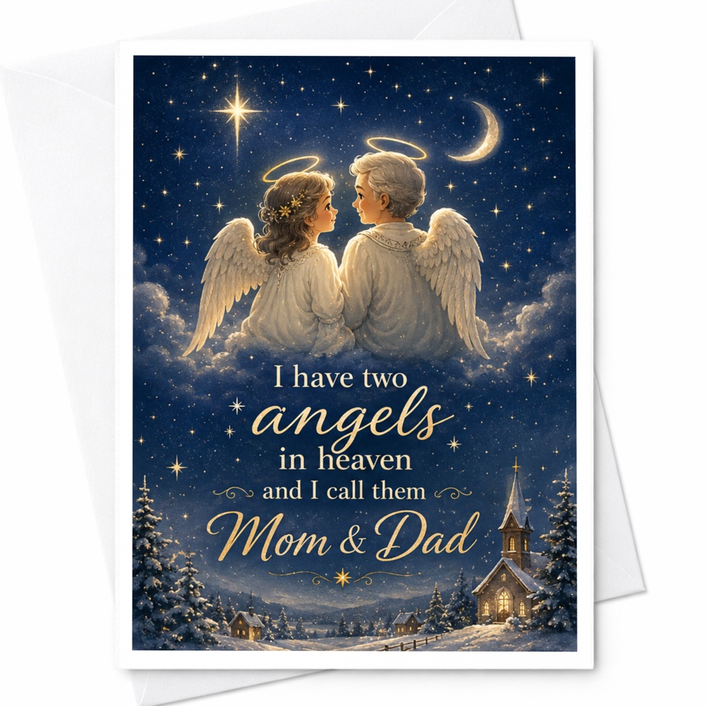 I Have Two Angels In Heaven Mom & Dad Memorial Card Sympathy Card For Loss Of Parents Sentimental Remembrance Card C6875