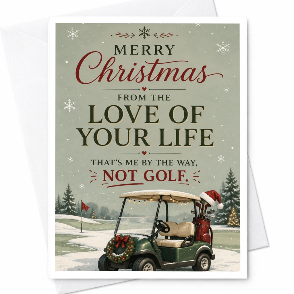 Merry Christmas From The Love Of Your Life That's Me By The Way, Not Golf Christmas Card Funny Holiday Card For Husband Golf Lover C6877