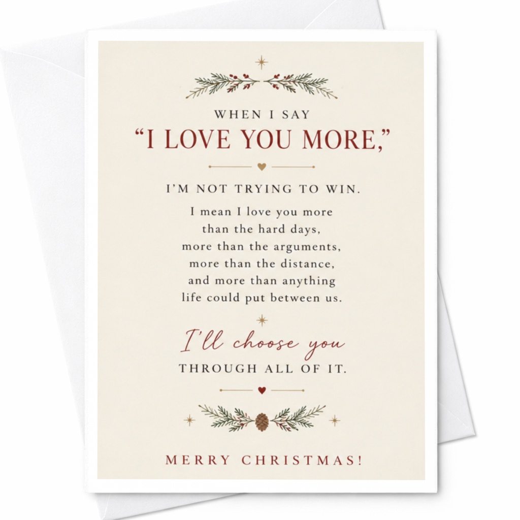 When I Say "i Love You More," Christmas Card Romantic Holiday Greeting For Partner Sentimental Love Message I'll Choose You C6880