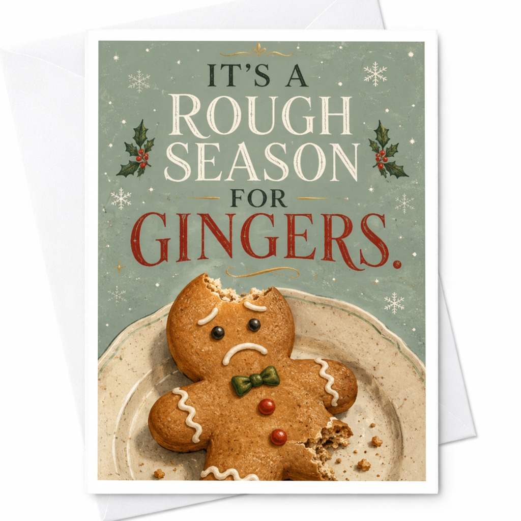 It's A Rough Season For Gingers. Funny Christmas Card Gingerbread Cookie Holiday Greeting Card For Friends Family C6885