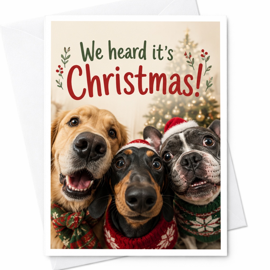 We Heard It's Christmas! Cute Dog Christmas Card Festive Holiday Greeting Card For Dog Lovers Funny Pet Lover Xmas Card C6886
