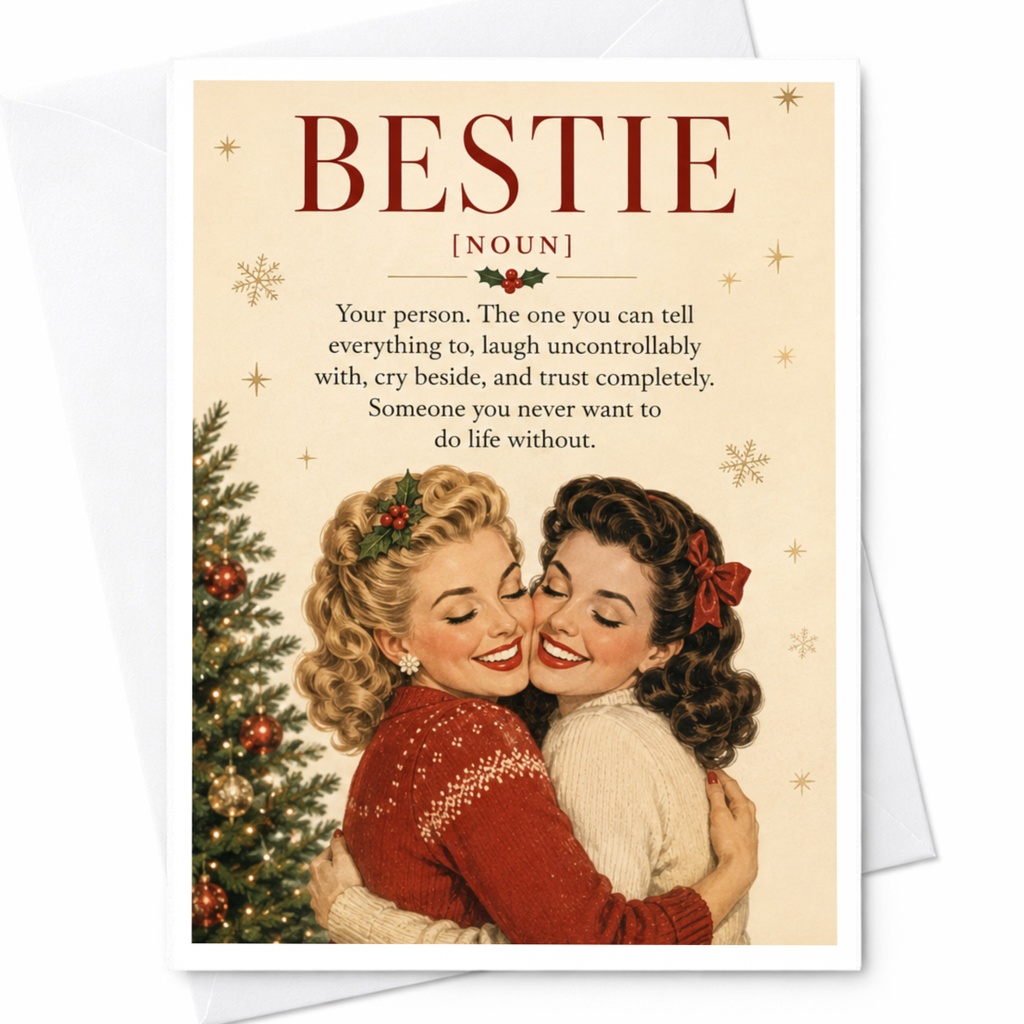 Bestie [noun] Christmas Card For Best Friend Holiday Greeting Card Cute Vintage Style Friendship Card For Her C6888