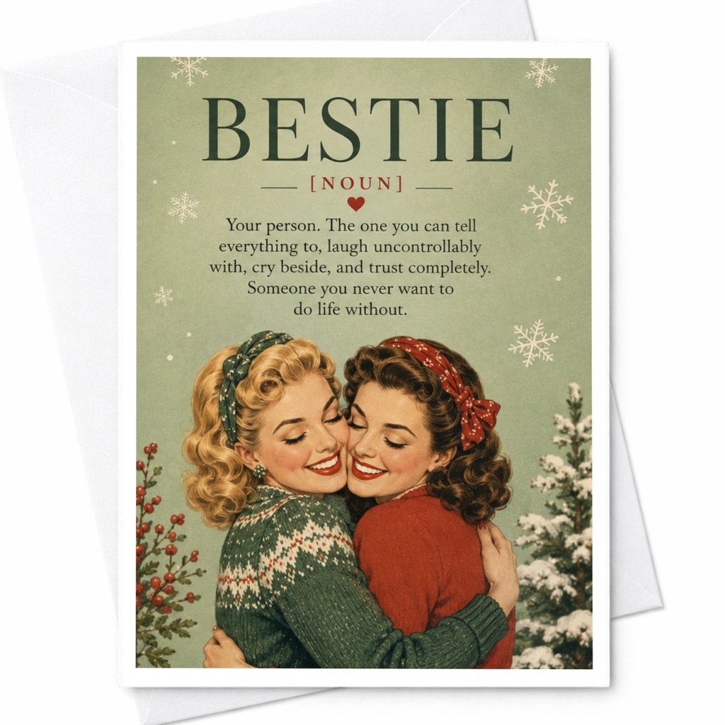 Bestie [noun] Friendship Card Cute Best Friend Greeting Card For Her Sentimental Holiday Card Vintage Style Christmas Card C6889
