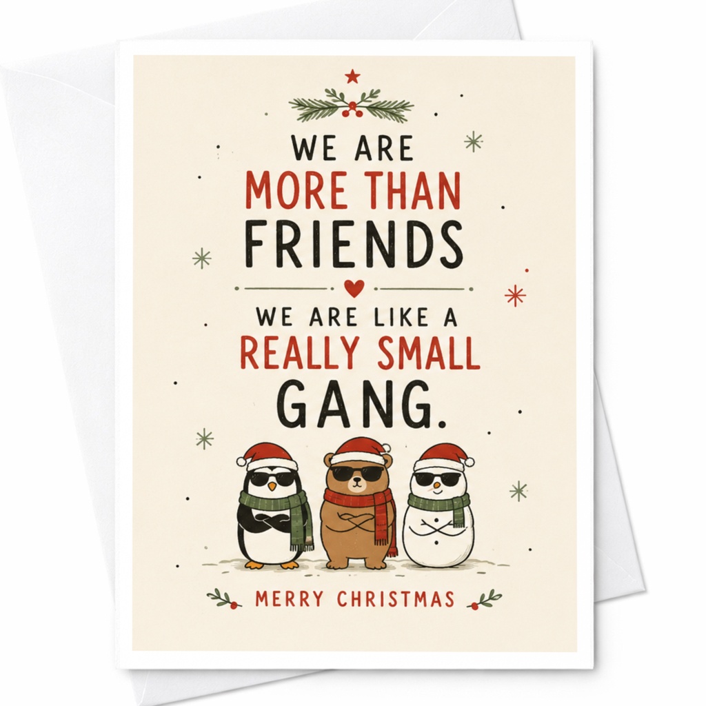 We Are More Than Friends We Are Like A Really Small Gang Merry Christmas Card Cute Animal Christmas Card For Friends Funny Holiday C6826