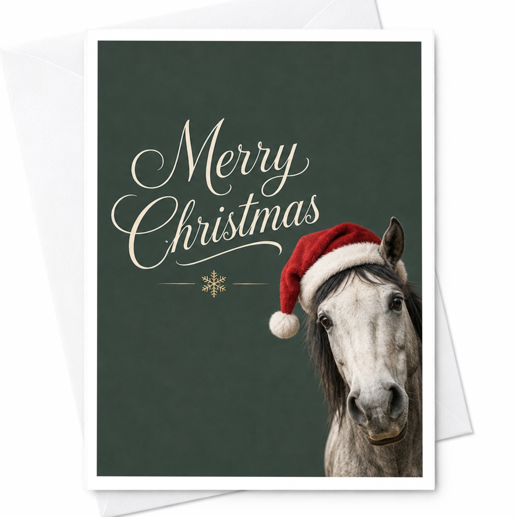 Merry Christmas Horse Card Cute Holiday Greeting Card With Santa Hat Animal Lover Christmas Card For Friends Family C6829