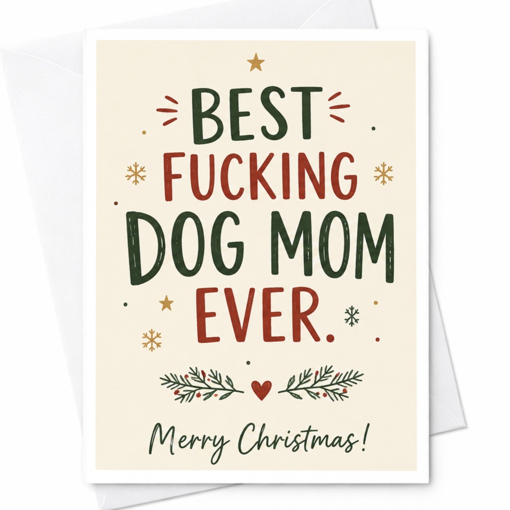 Best Fucking Dog Mom Ever. Merry Christmas! Funny Christmas Card For Dog Mom Holiday Greeting Card Cute Pet Lover C6836