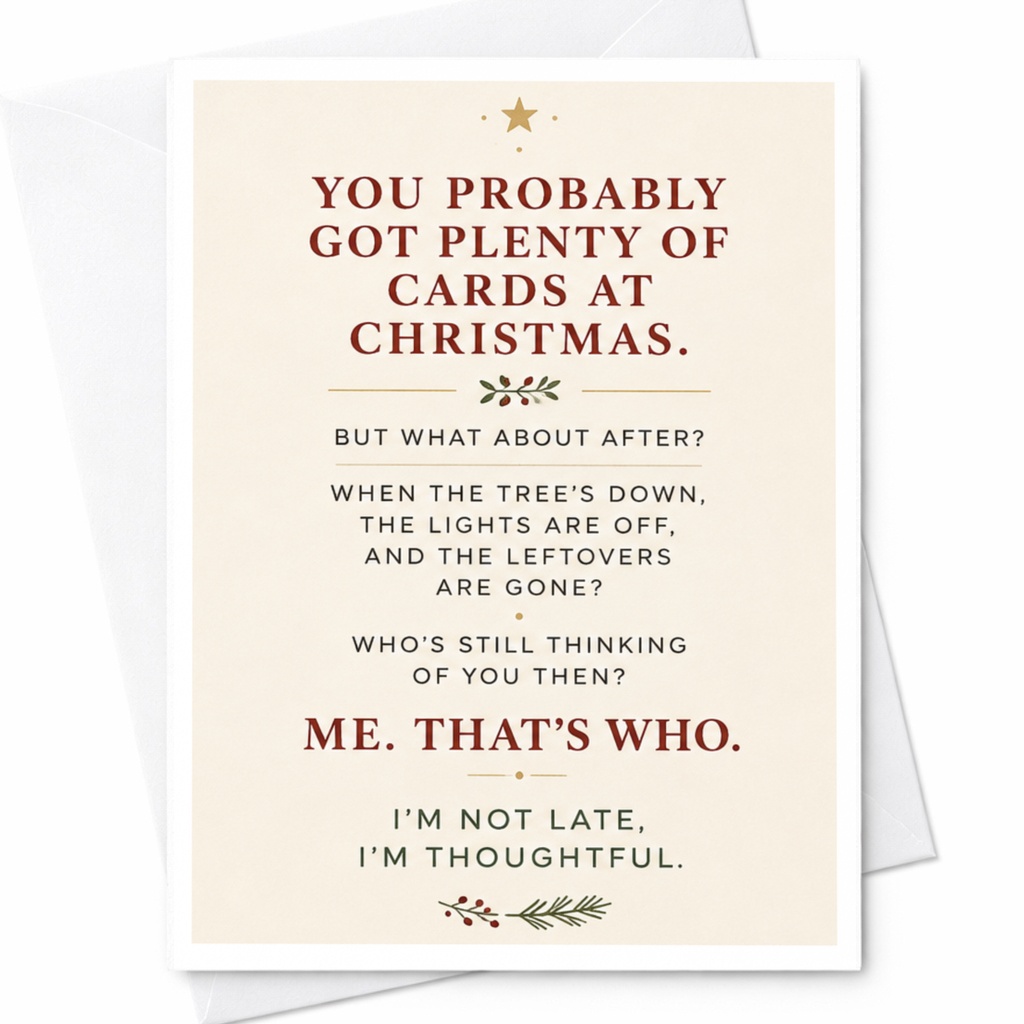You Probably Got Plenty Of Cards At Christmas Funny Post-Holiday Card Christmas Greeting Thoughtful Message C6897