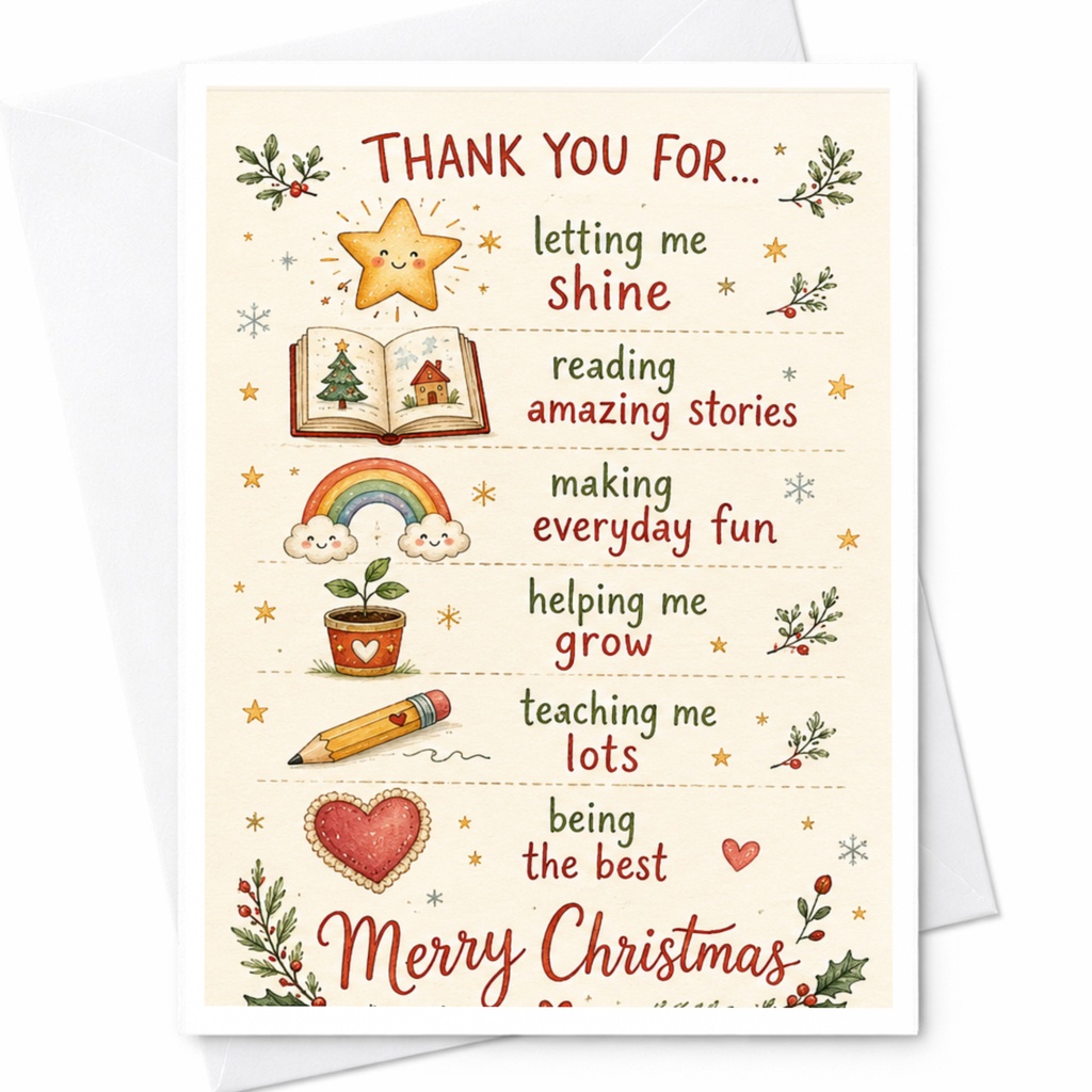 Thank You For Letting Me Shine Merry Christmas Card Teacher Appreciation Holiday Greeting Card Cute Festive C6901