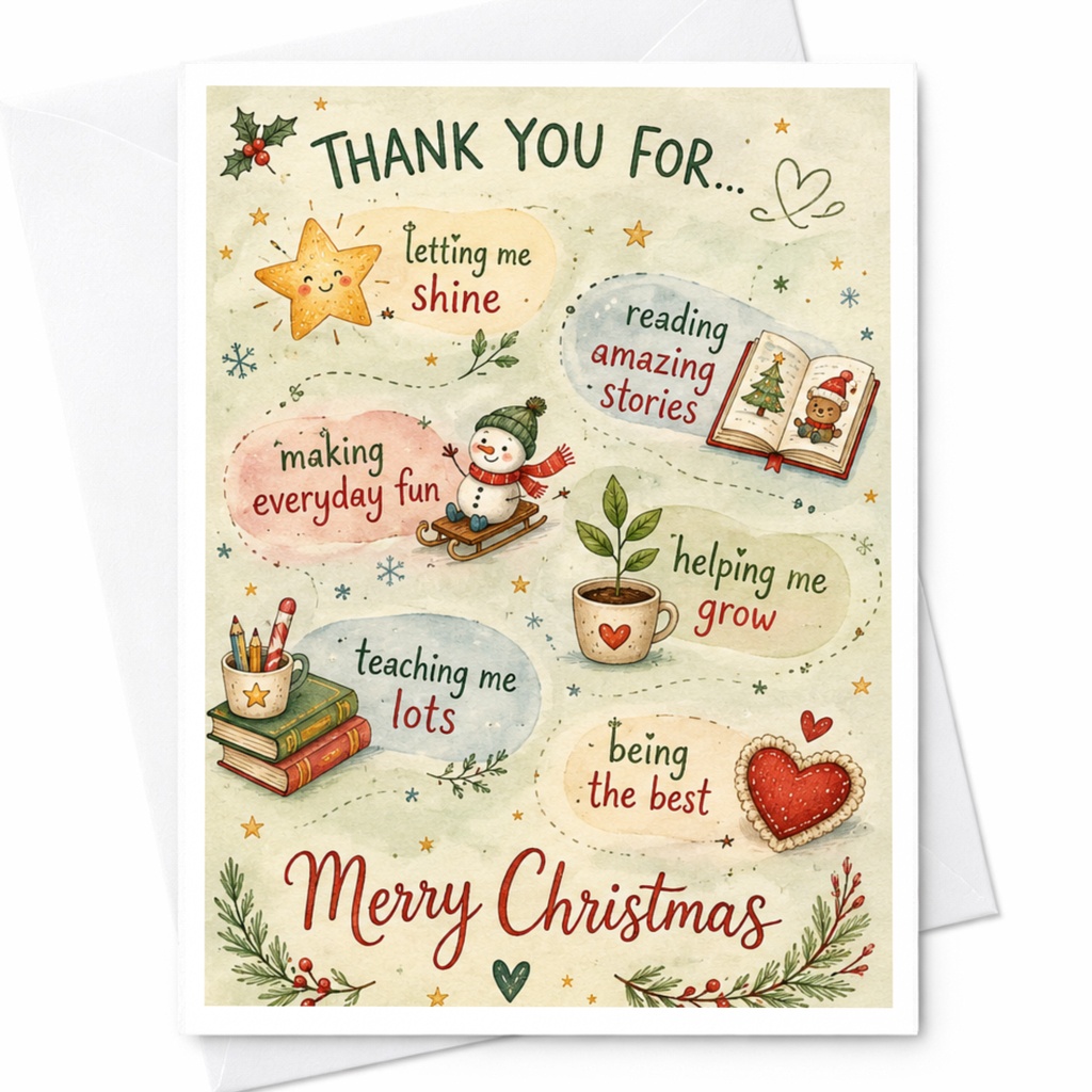 Thank You For Letting Me Shine Merry Christmas Card Festive Holiday Greeting Card Cute Thank You Notes For Teacher Friend C6902