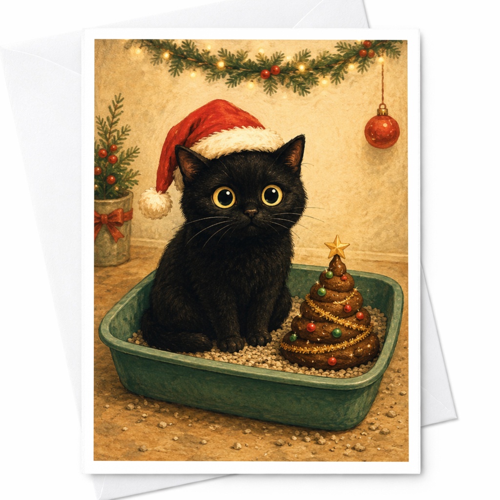 Black Cat Christmas Card Cute Holiday Greeting Card With Santa Hat Funny Cat Lover Card Festive Animal Card For Friends C6846
