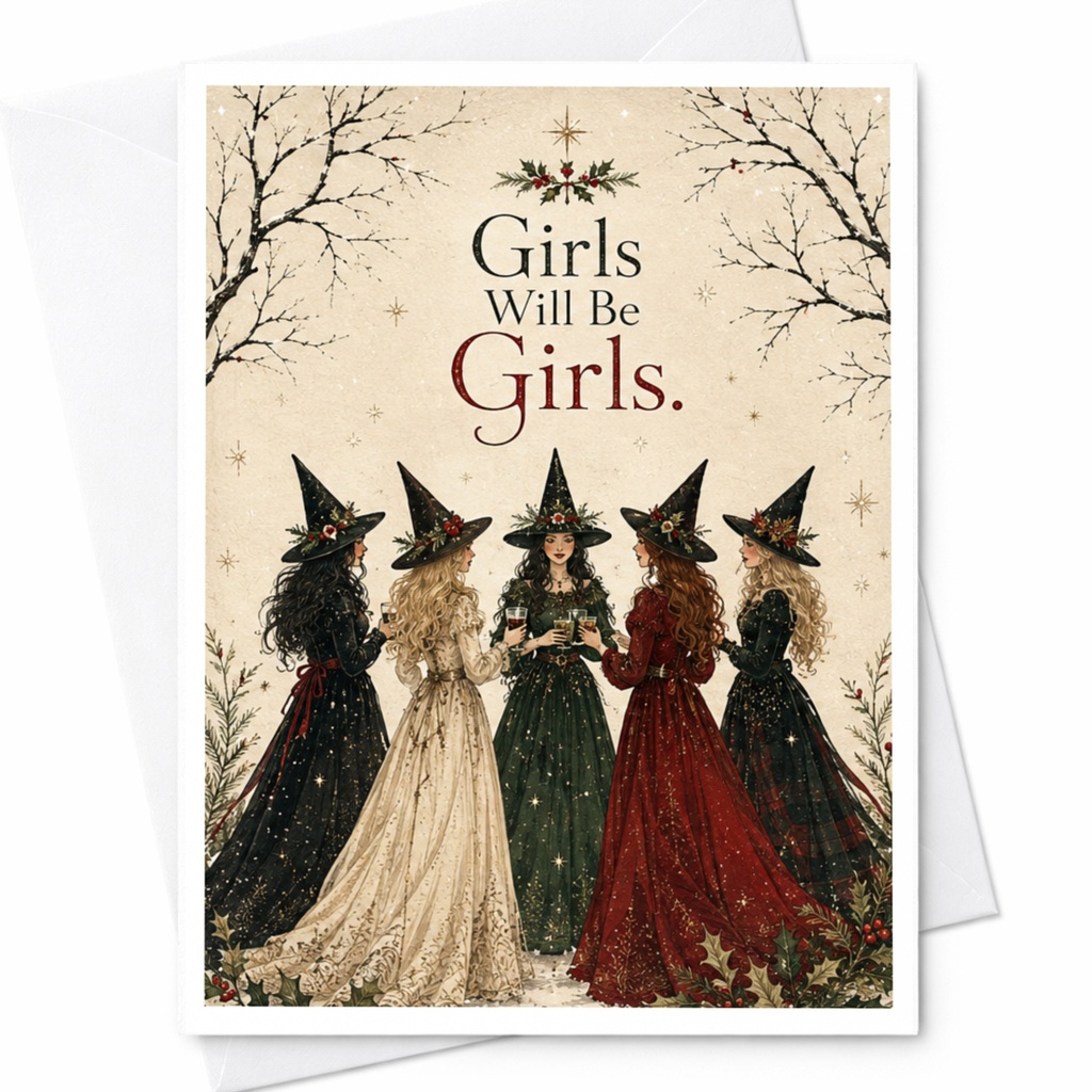 Girls Will Be Girls Halloween Card Witches Gathering Magical Friendship Greeting Card For Her Cute Witchy Card C6909