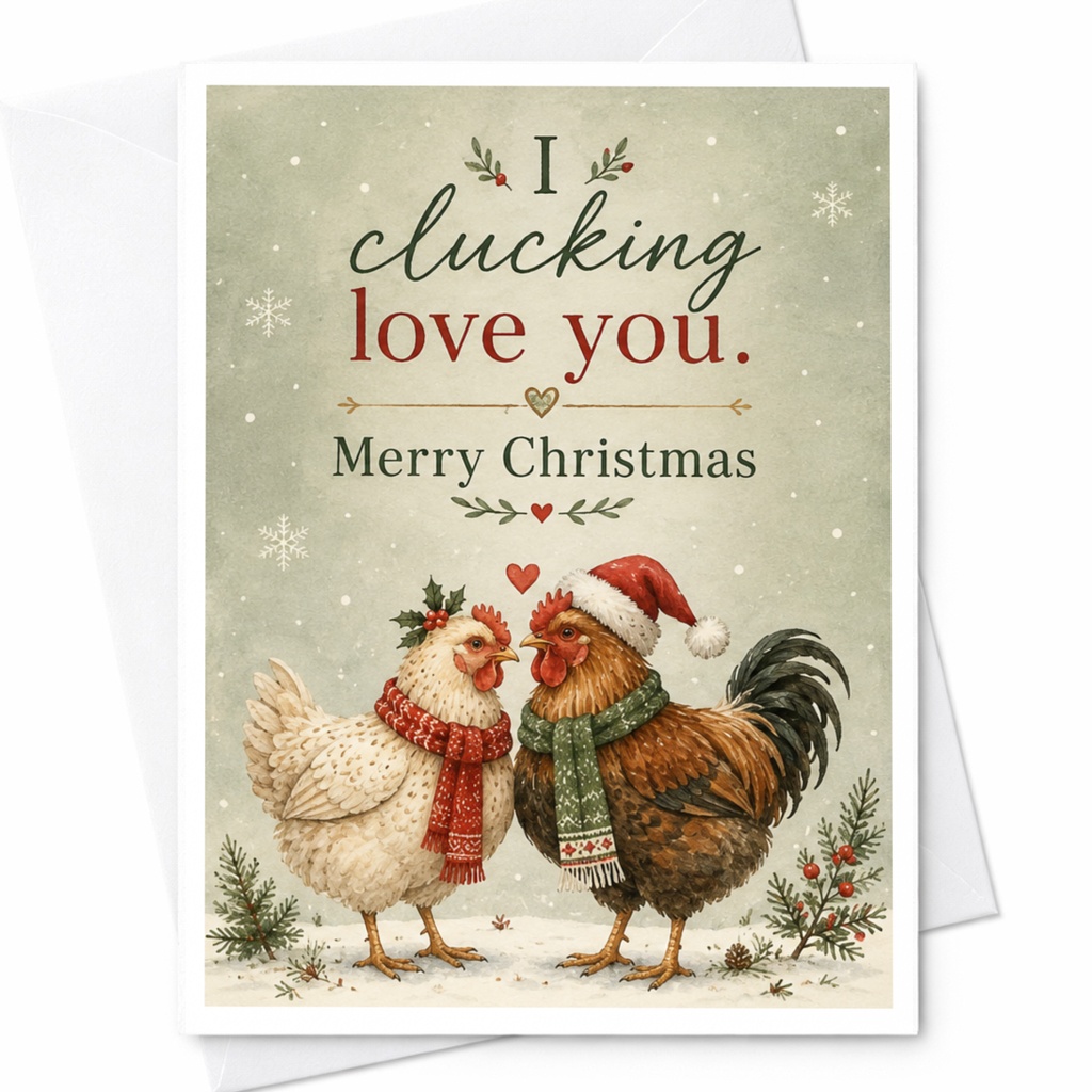 I Clucking Love You Merry Christmas Card Funny Holiday Greeting Card For Couple Cute Chicken Xmas Card Animal Lover C6853