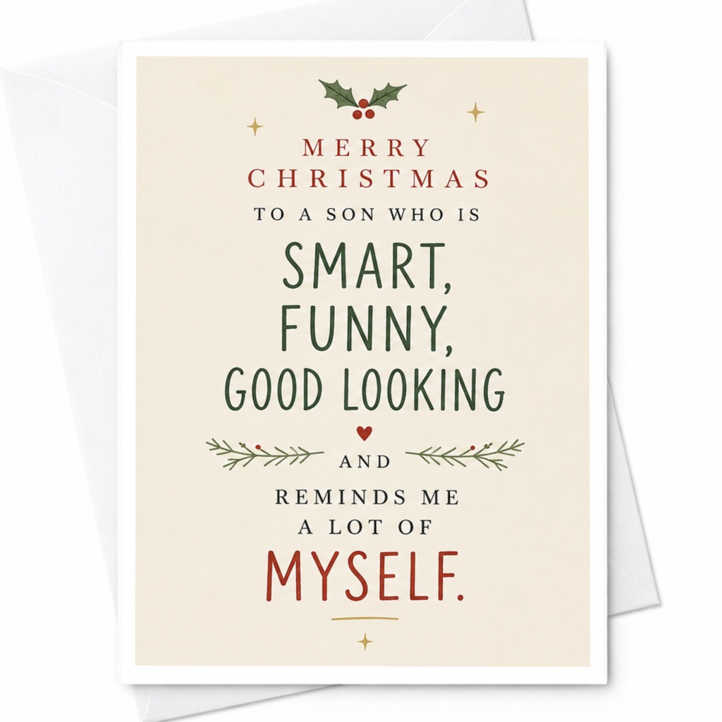 Merry Christmas To A Son Who Is Smart, Funny, Good Looking And Reminds Me A Lot Of Myself Christmas Card For Son Funny Holiday Car C6854