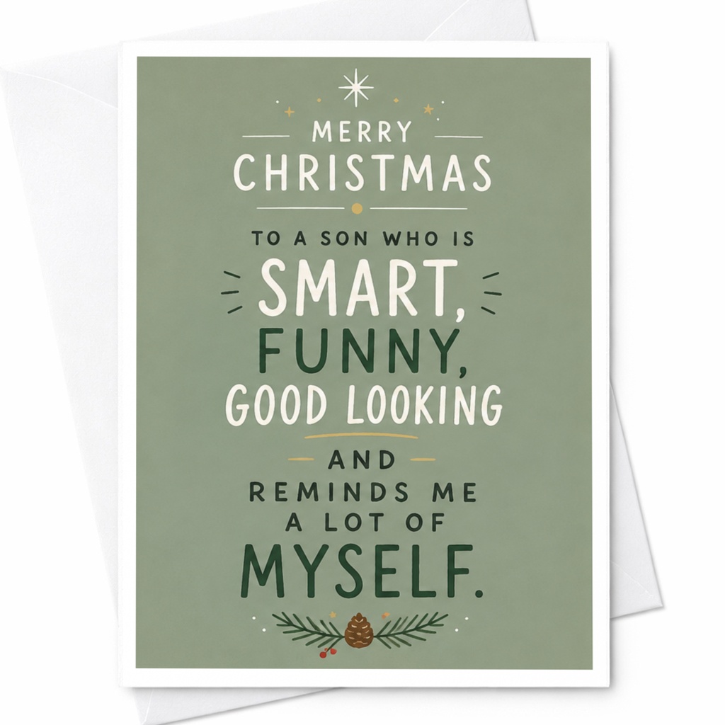 Merry Christmas To A Son Who Is Smart, Funny, Good Looking And Reminds Me A Lot Of Myself Christmas Card For Son Funny Holiday Car C6855