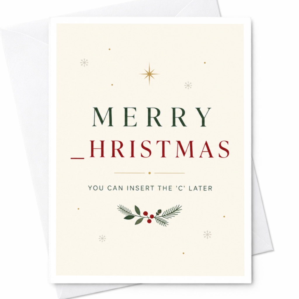 Merry _hristmas You Can Insert The 'c' Later Funny Christmas Card Holiday Greeting Card For Friends Family C6872