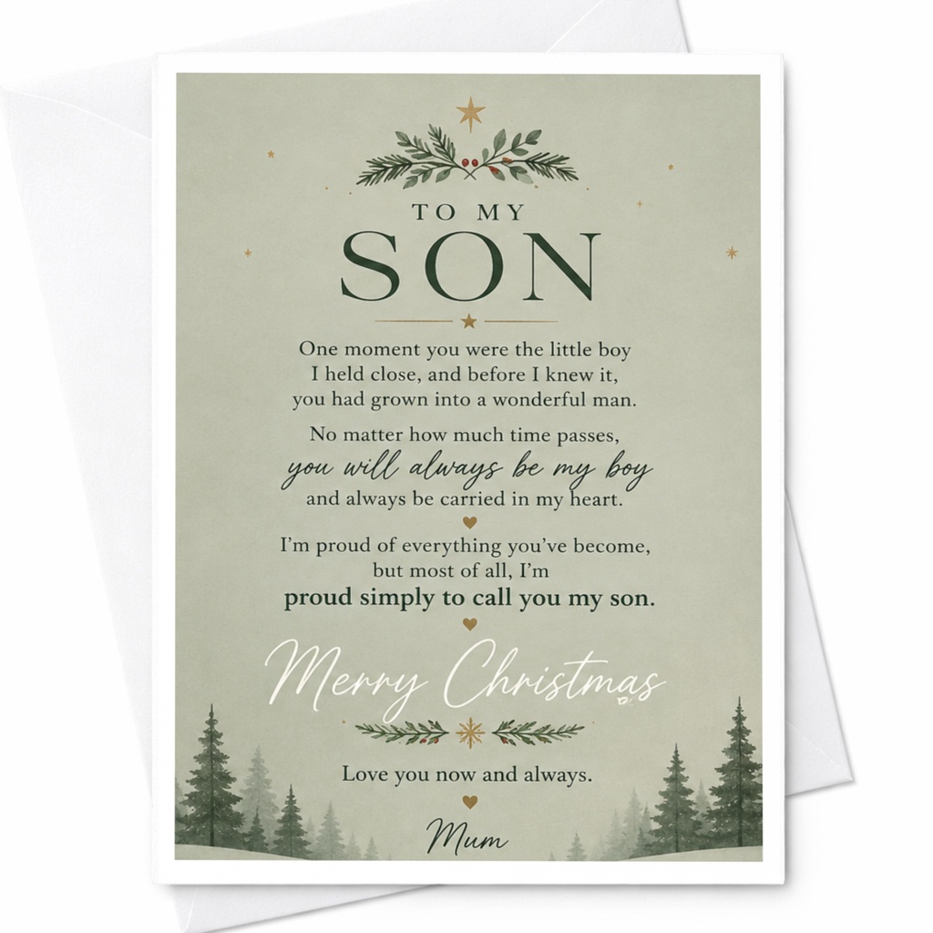 To My Son Merry Christmas Card From Mum Sentimental Holiday Greeting Card For Son Heartfelt Message Christmas Card C6915