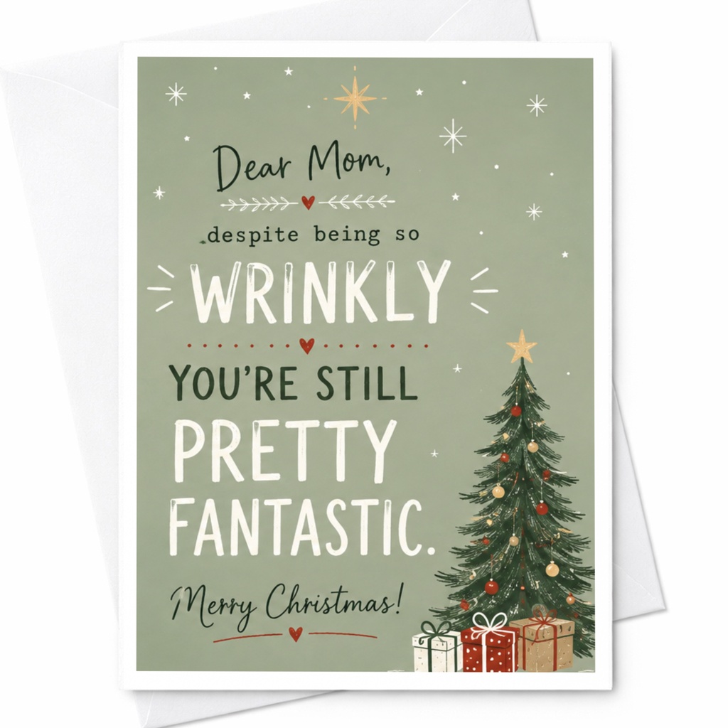 Dear Mom, Despite Being So Wrinkly You're Still Pretty Fantastic Merry Christmas Card Funny Holiday Card For Mom Cute Xmas Card C6917