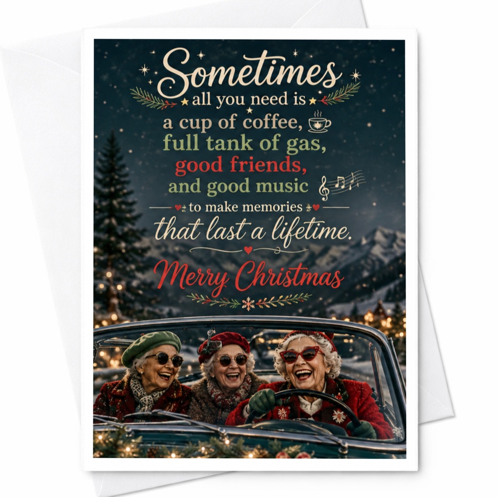 Sometimes All You Need Is Coffee Merry Christmas Card Good Friends Holiday Greeting Card Festive Winter Scene For Her C6892