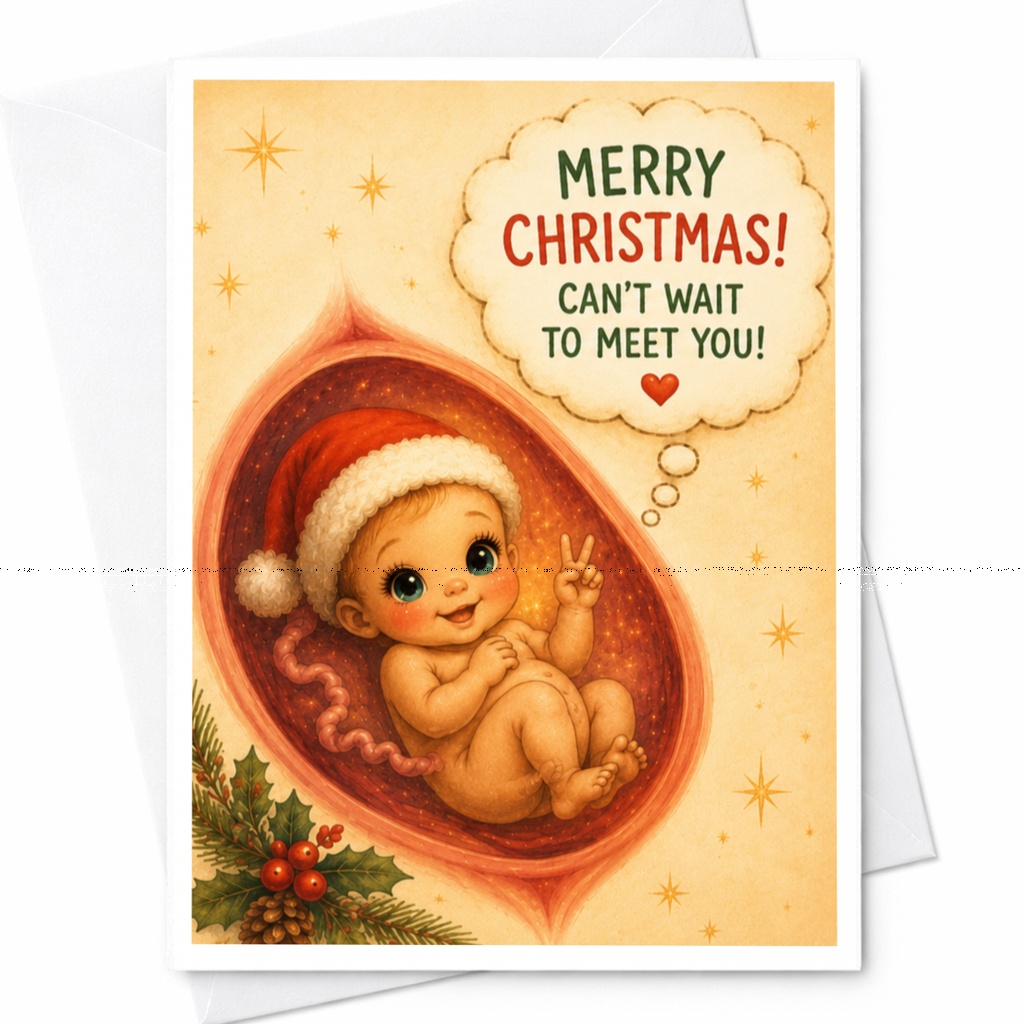 Merry Christmas! Can't Wait To Meet You! Cute Christmas Card Baby Announcement Holiday Greeting Card Expecting Parents C6893