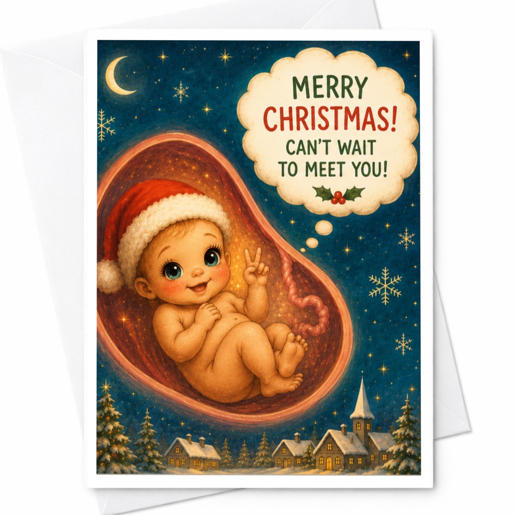 Merry Christmas! Can't Wait To Meet You! Cute Baby Christmas Card Expecting Parents Holiday Greeting Card New Baby Announcement C6894