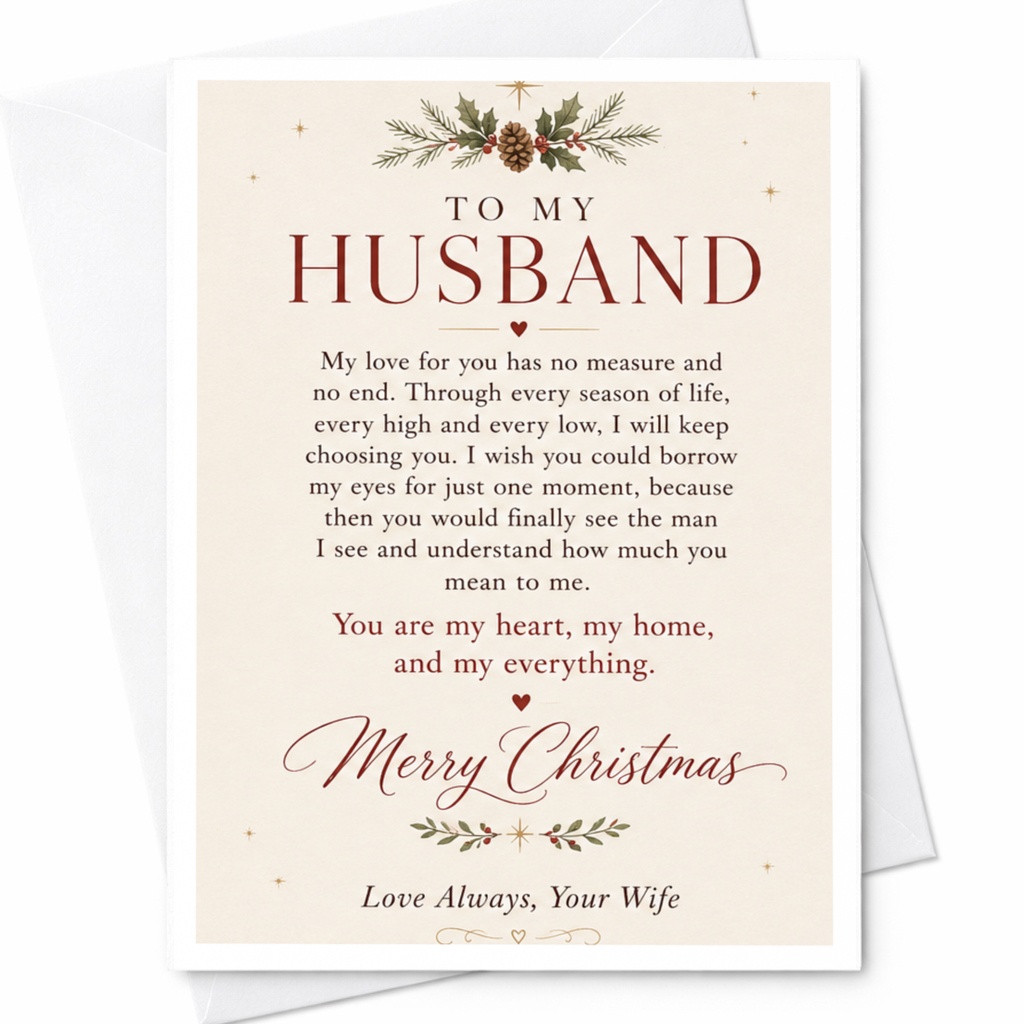 To My Husband Merry Christmas Love Always, Your Wife Christmas Card For Husband Romantic Holiday Greeting Card From Wife C6903