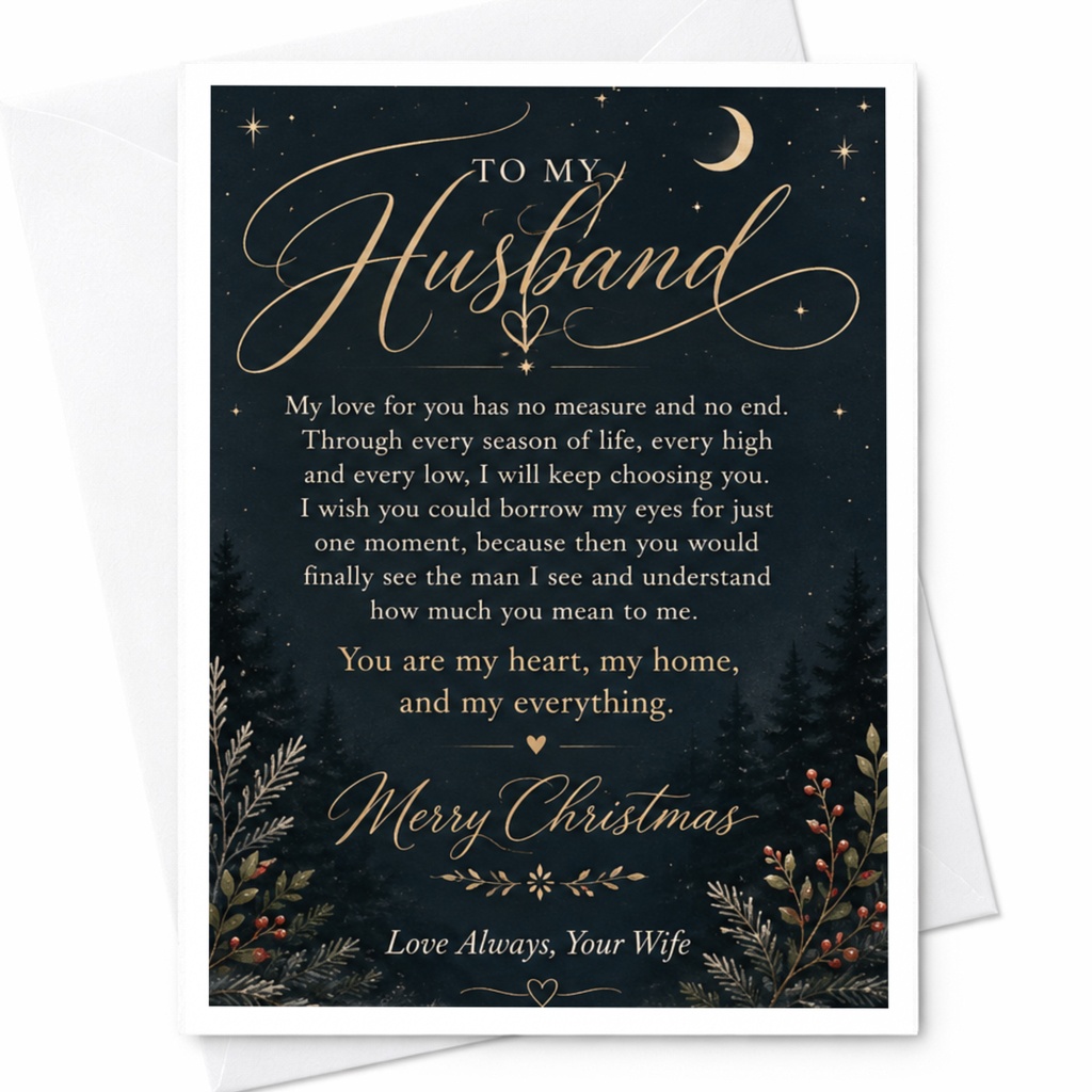 To My Husband Merry Christmas Love Always, Your Wife Romantic Christmas Card For Husband From Wife Holiday Greeting C6904