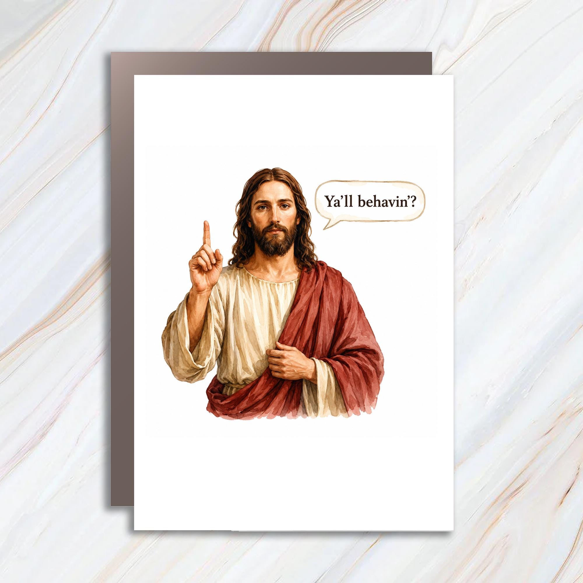Ya'll Behavin'? Funny Christmas Card Religious Holiday Greeting Card For Him For Her Cute Jesus Card C1654