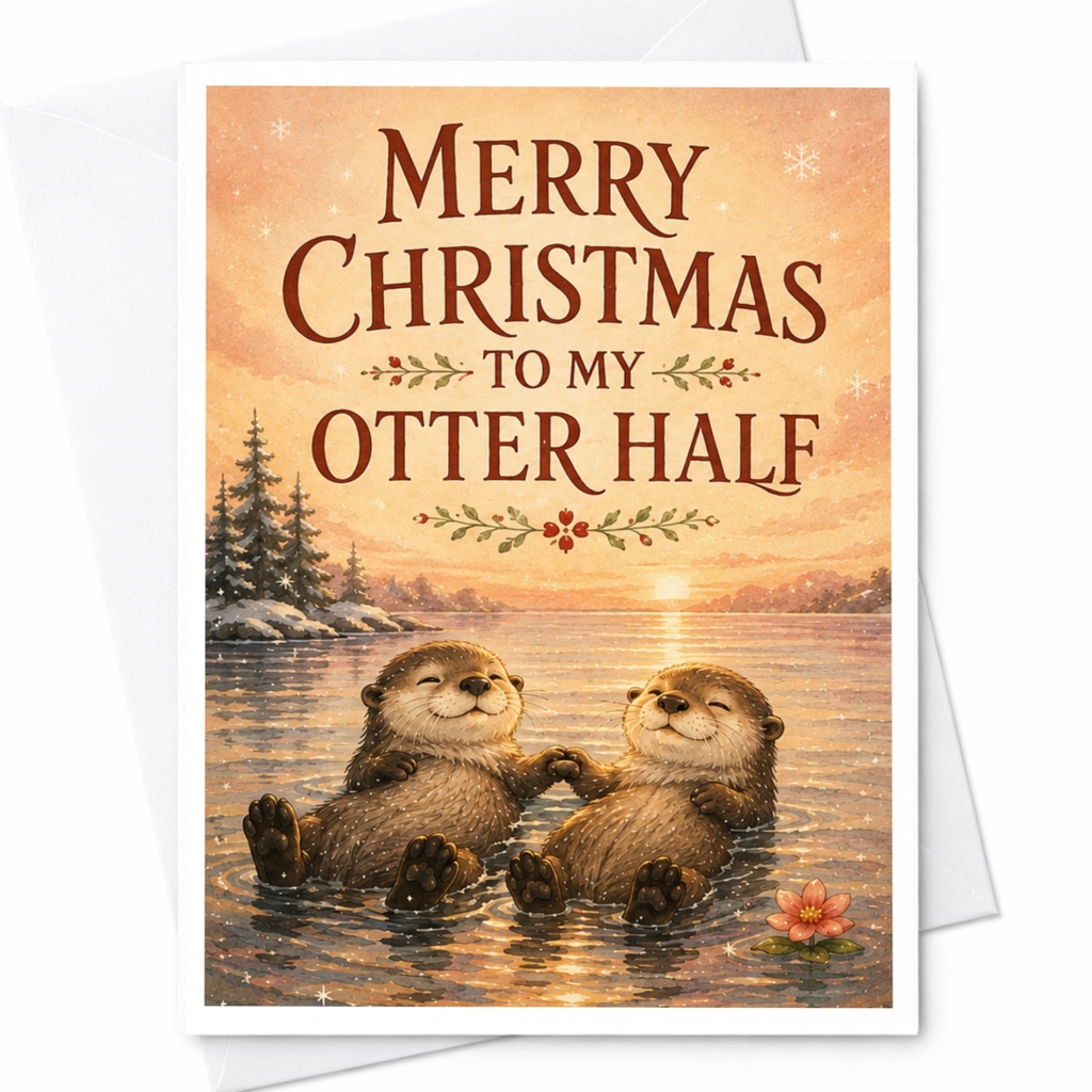 Merry Christmas To My Otter Half Cute Christmas Card Romantic Holiday Greeting Card For Partner Animal Lover C6919
