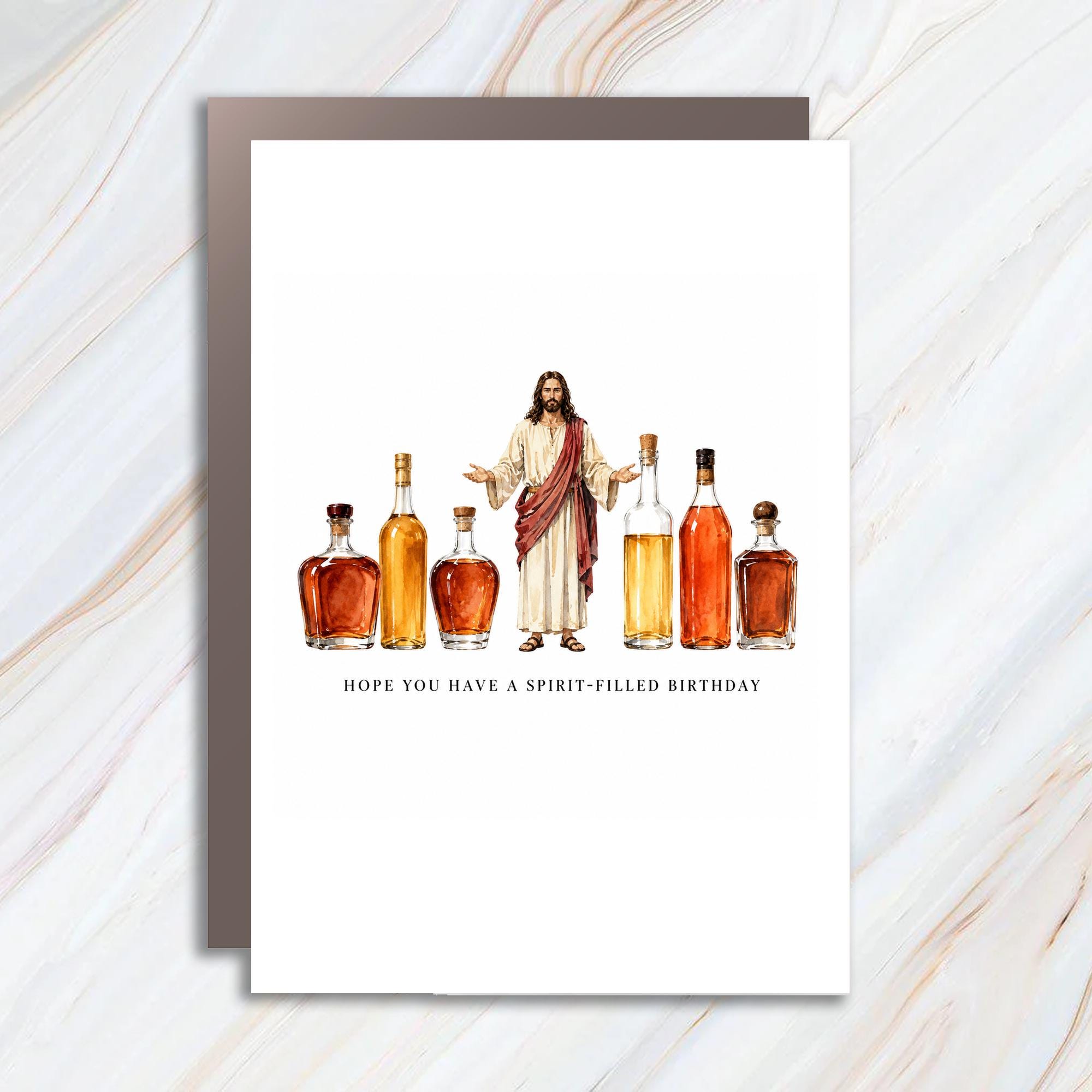 Hope You Have A Spirit-Filled Birthday Funny Birthday Card Jesus With Bottles For Him Her Religious Celebration C1652